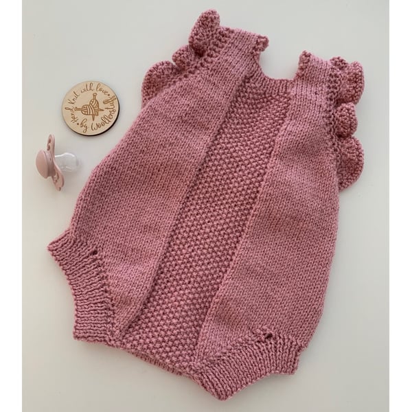 Made To Order Handknitted Frilly Spring Duo Baby Romper Suit 6 sizes. Any colour