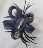 Navy Blue Sinamay Loop Crystal Feather Fascinator Headpiece Clip  - Image 3