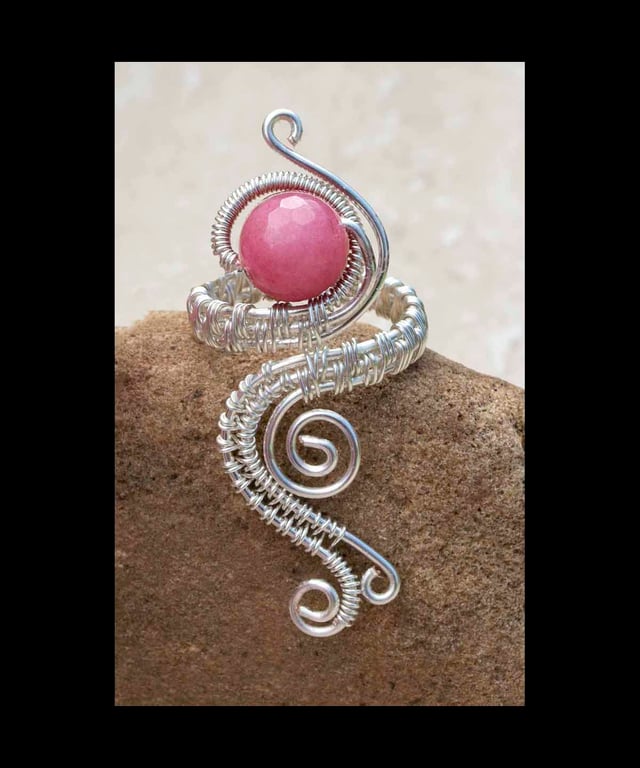 Wire wrapped Quartzite Faceted ring.Copper ring,Adjustable ring,color agate ring