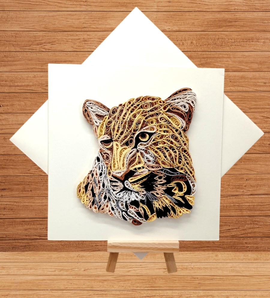 Stunning Cheetah quilled open greetings card