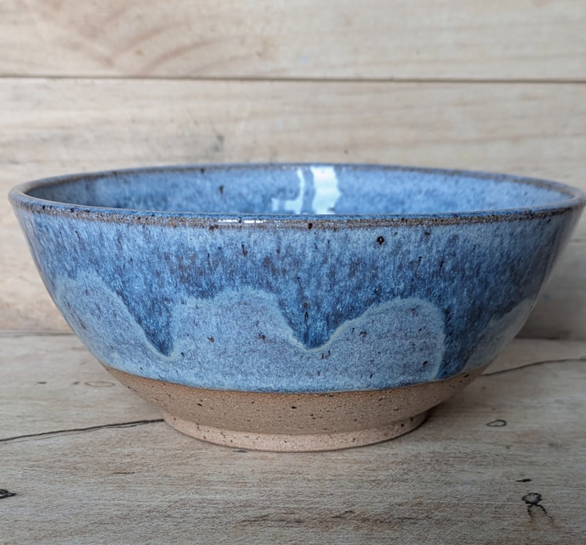 Wavy pale blue speckled medium bowl