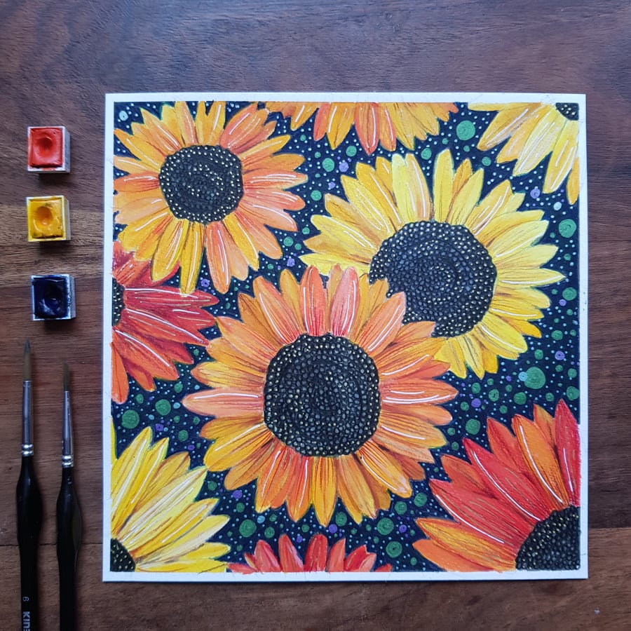 Sunflowers an autumn evening original artwork 