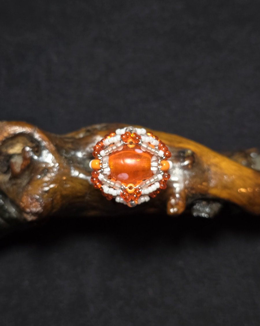 Orange Glass Adjustable Ring