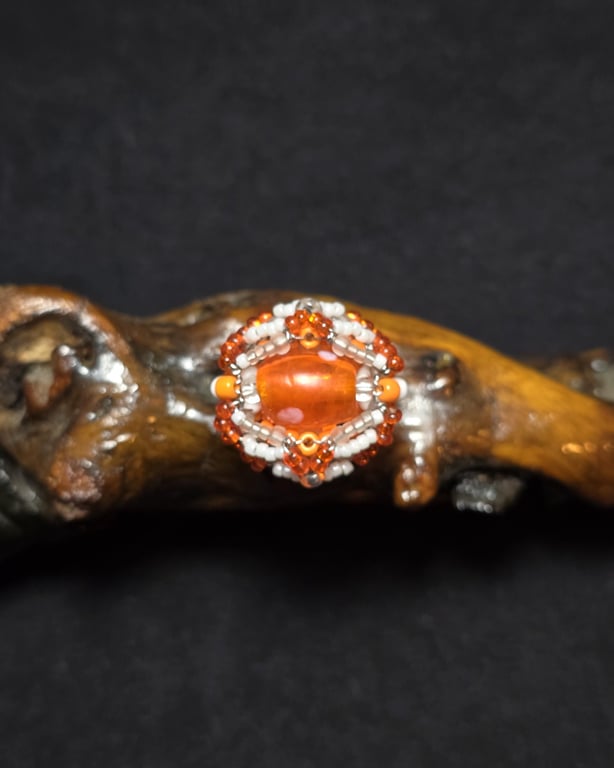 Orange Glass Adjustable Ring