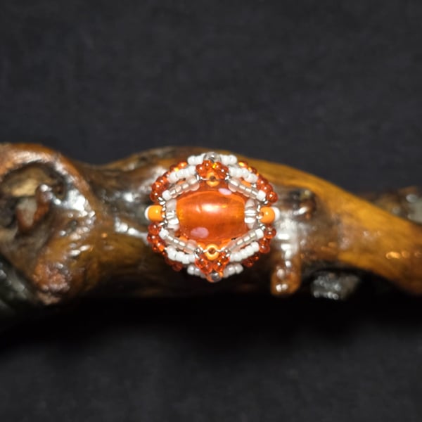 Orange Glass Adjustable Ring