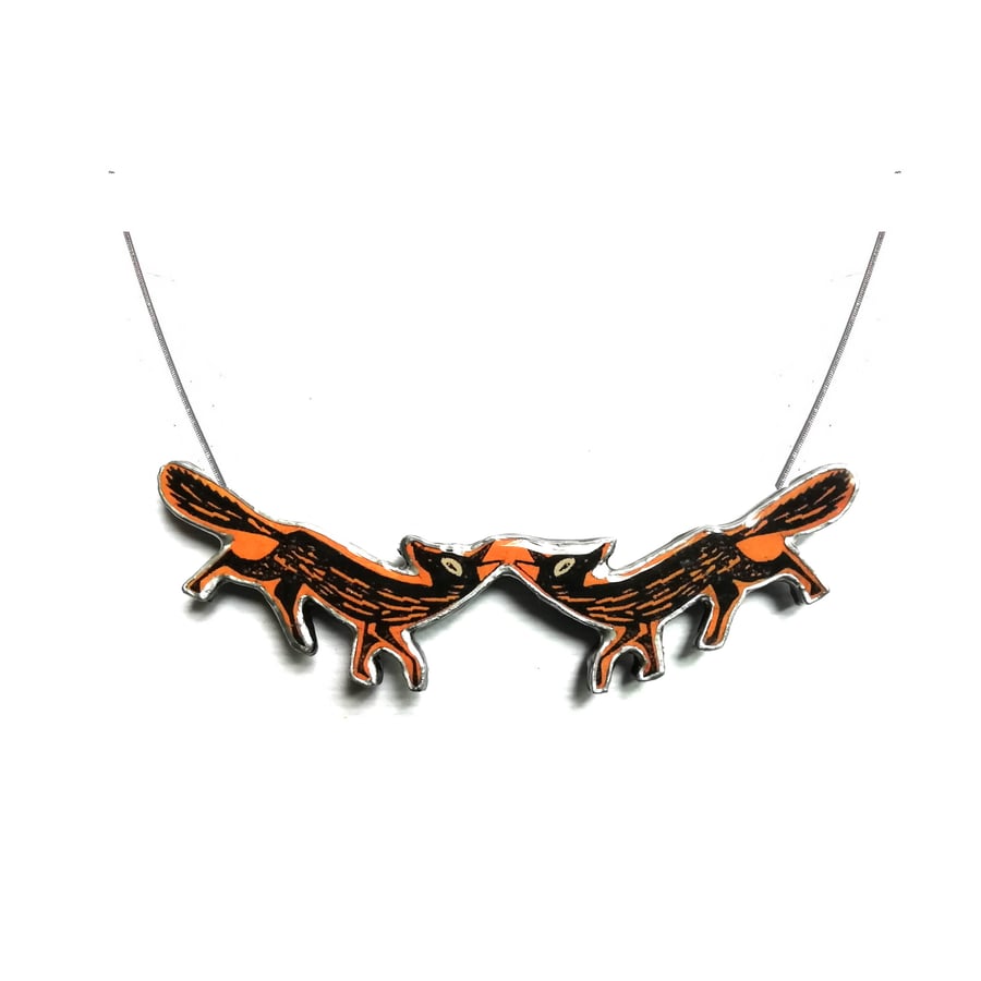 Wonderfully Whimsical woodland Pair Foxes short Necklace by EllyMental Jewellery