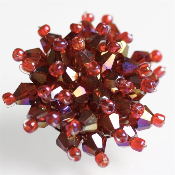 Beautiful Red Crystal Bead Brooch - UK Free Post