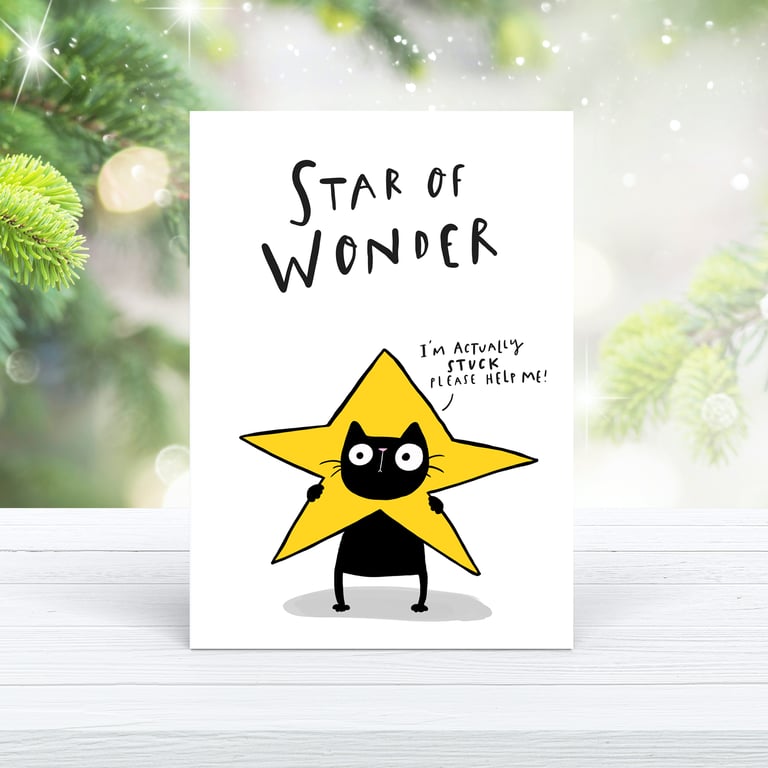 Star of Wonder black cat Christmas card