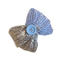 Hand Knitted Winter Headband Ear Warmer Blue Grey Button Bandeau One Size Nordic