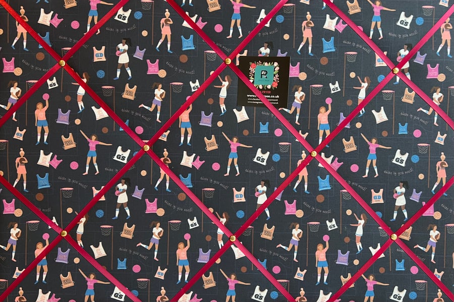 Fabric Notice Memo Board Ladies Netball Team Goal Attack Wing Navy Blue