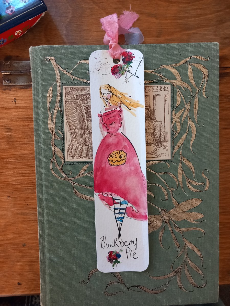  Blackberry pie' Hand drawn and painted bookmark with silk ribbon '