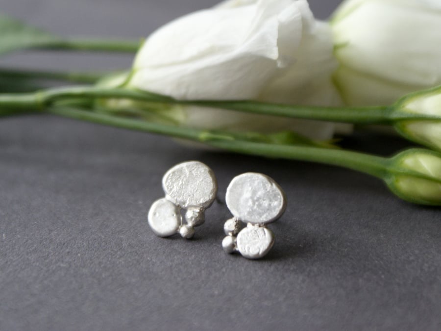 Recycled silver pebble studs