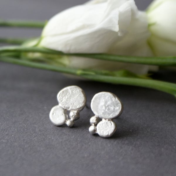 Recycled silver pebble studs