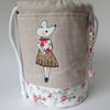 Cute Miss Mouse sock knitters bag
