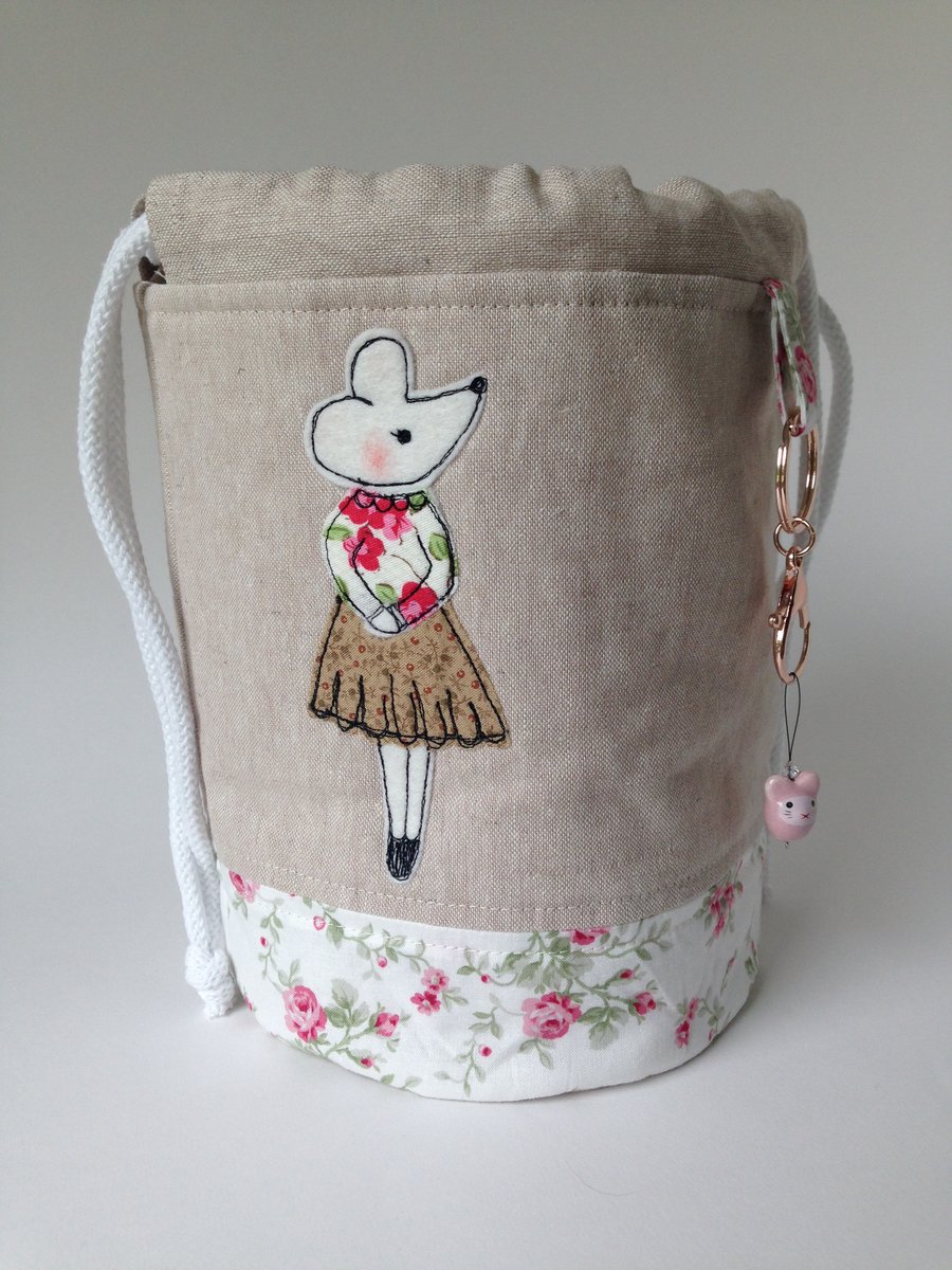 Cute Miss Mouse sock knitters bag