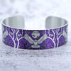 Owl cuff bracelet, purple jewellery bangle with owls, owl gifts. B436