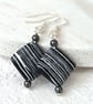 Black and white square earrings, stabilised turquoise earrings - Image 3