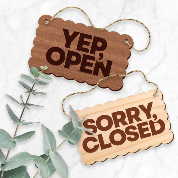Double Sided Wooden Open And Close Shop Sign, Shop Window Sign, Shop Decor
