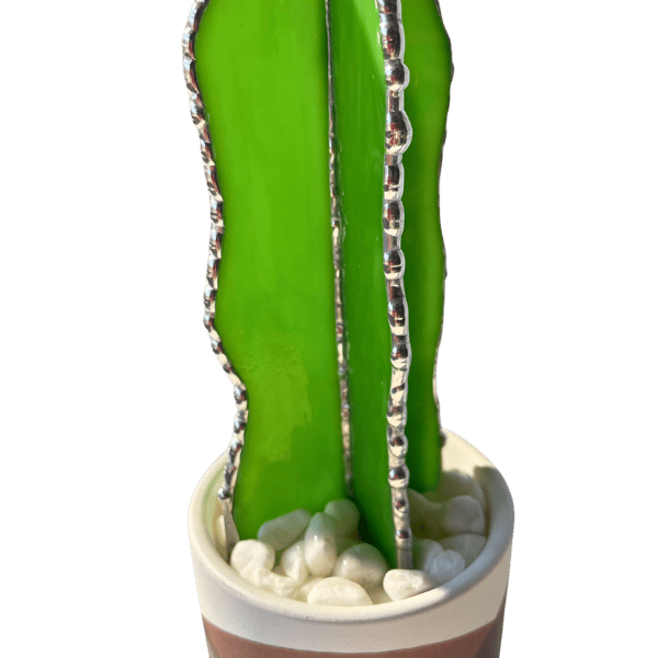Stained glass cactus in a decorative stone pot Desk buddy