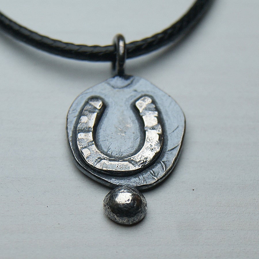 Sterling Silver Horseshoe Pendant, Organic Necklace