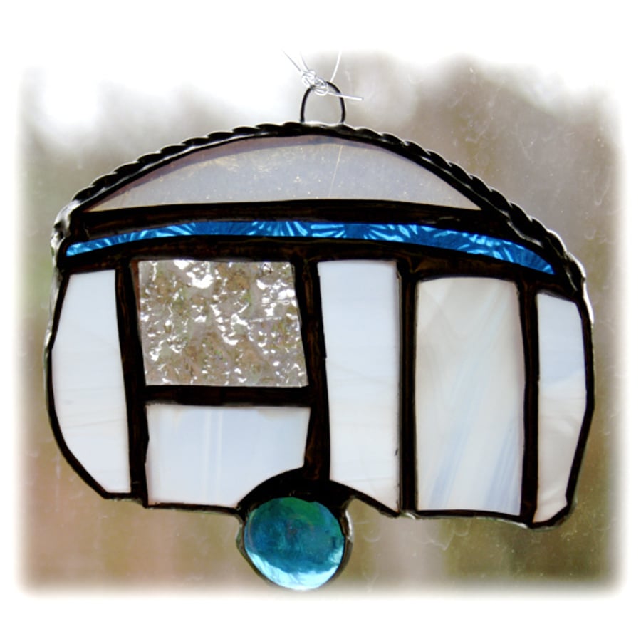 SOLD Caravan Suncatcher Stained Glass Mini Turquoise Camping 