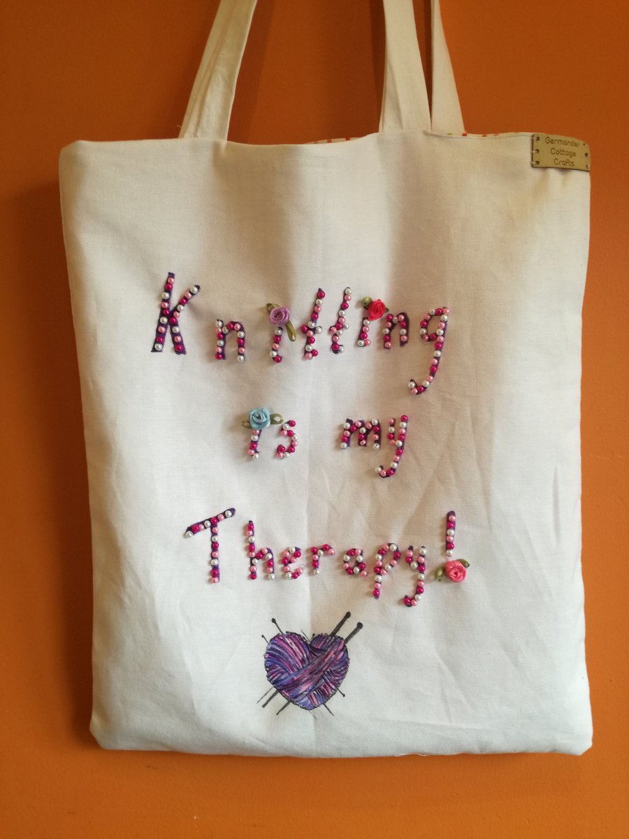 Hand made, fully lined, embellished tote bag