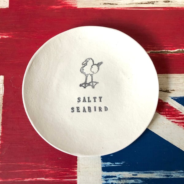 Handmade salty seabird Stamped Clay Ring Dish Decorative Plate Gift Personalised