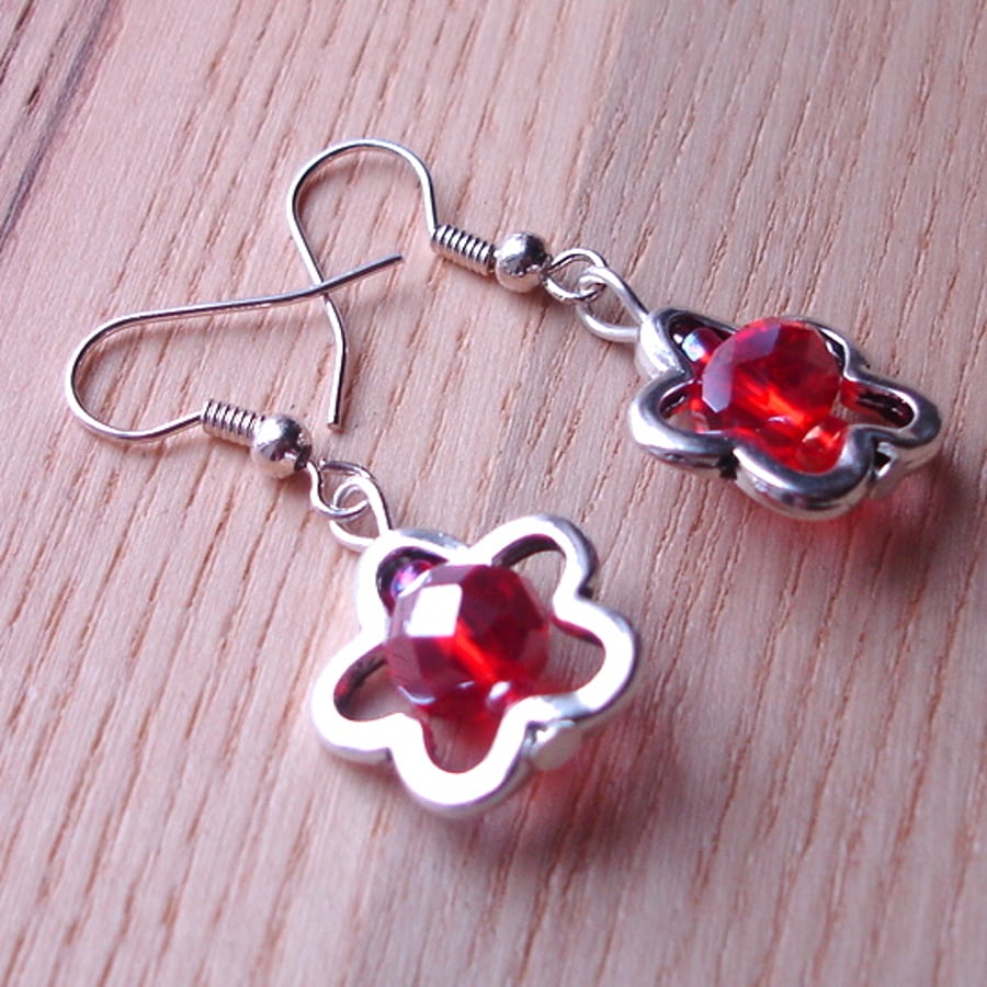 Red Flower Charm Earrings