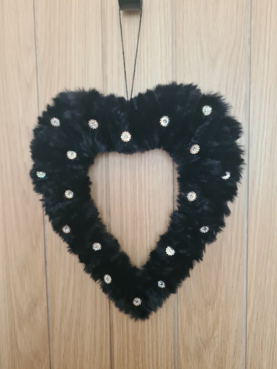 Black faux fur heart wreath