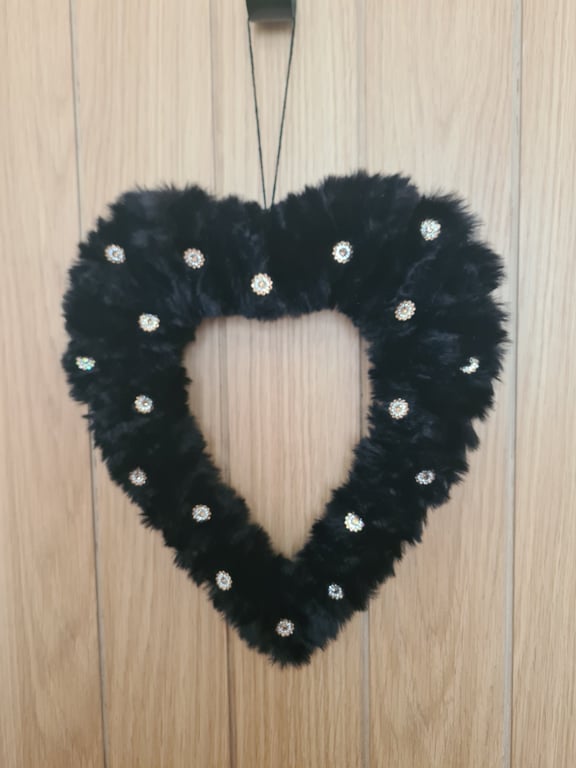 Black faux fur heart wreath
