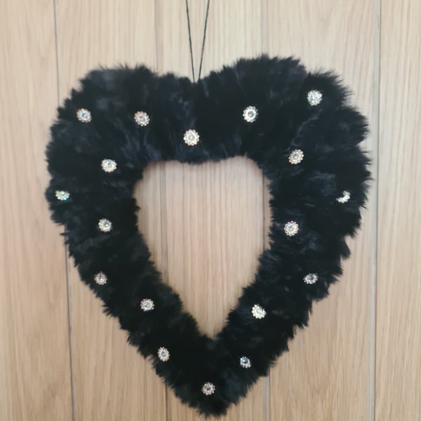 Black faux fur heart wreath