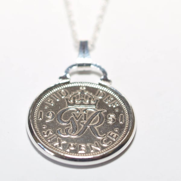 1948 72nd Birthday Anniversary sixpence coin pendant plus 24inch SS chain gift