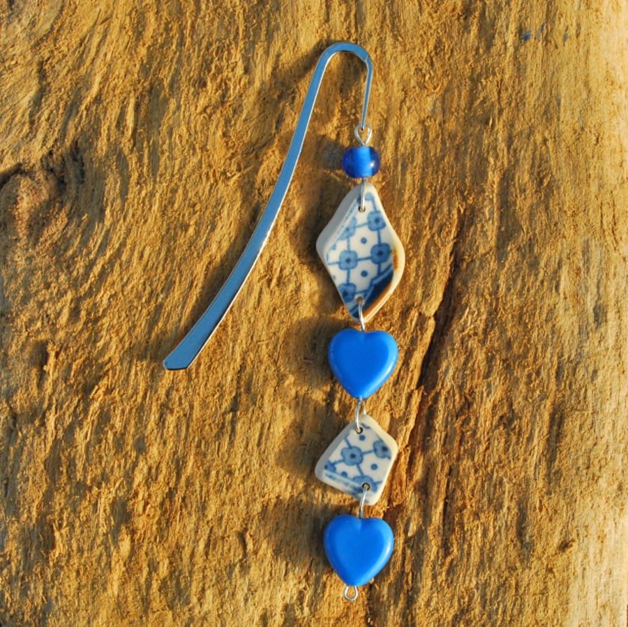 Blue beach pottery bookmark