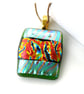 Dichroic Glass Pendant 278 Red Striped Handmade with gold plated chain - Image 6