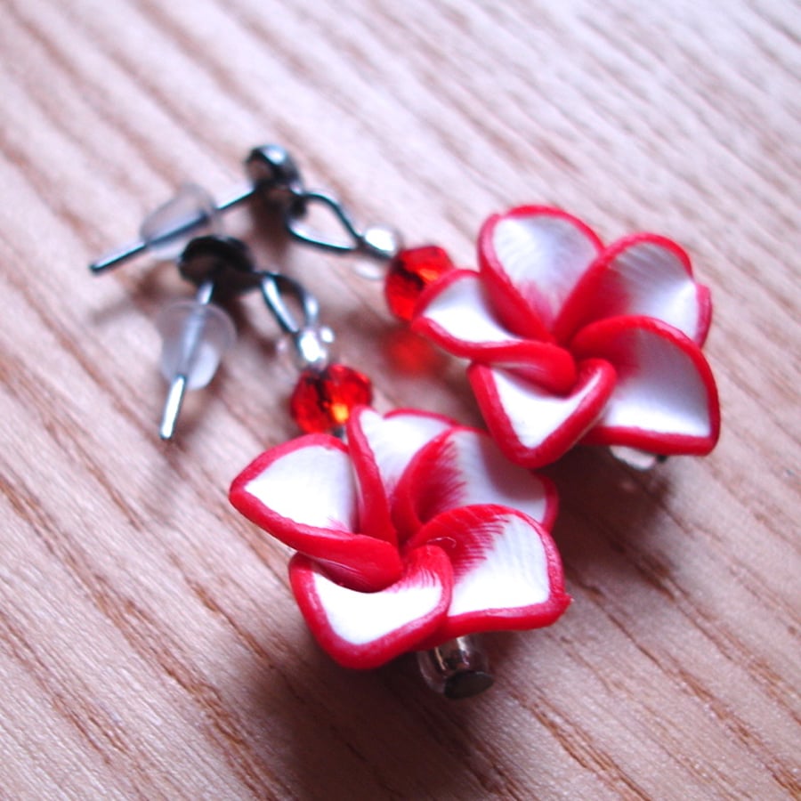 Sparkly FIMO Flower and Crystal Bead Earrings