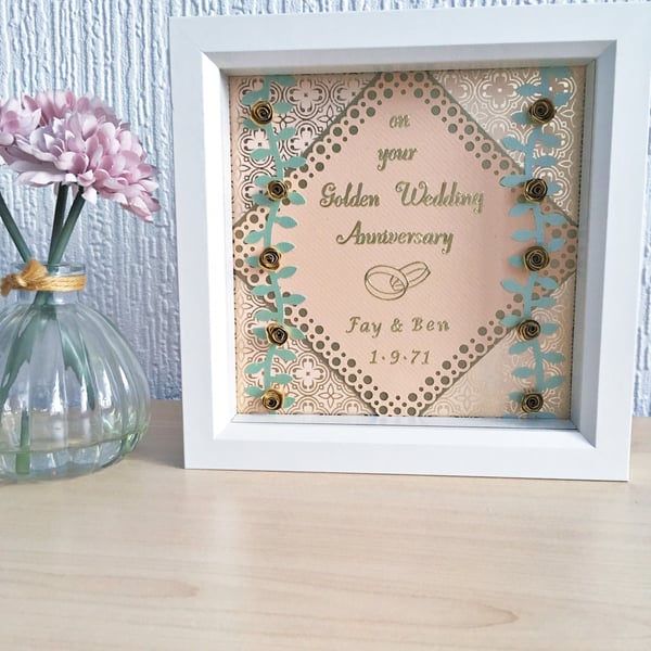 Golden wedding anniversary box frame - personalised gift