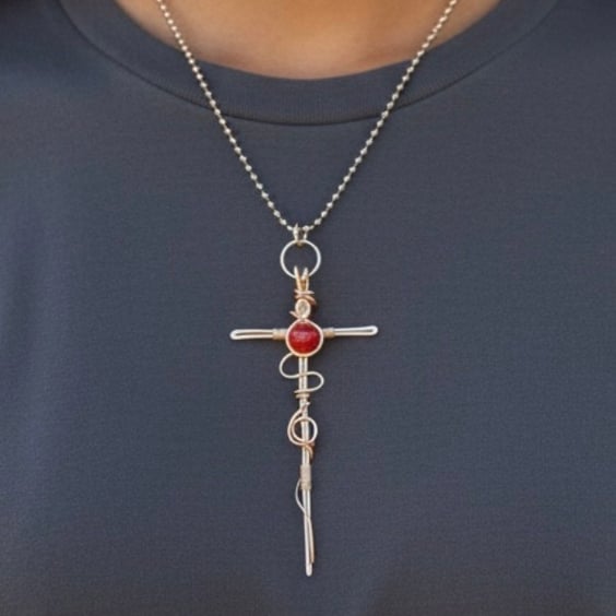 Copper Carnelian Bead Cross - Large, Goth, Alchemy - Large