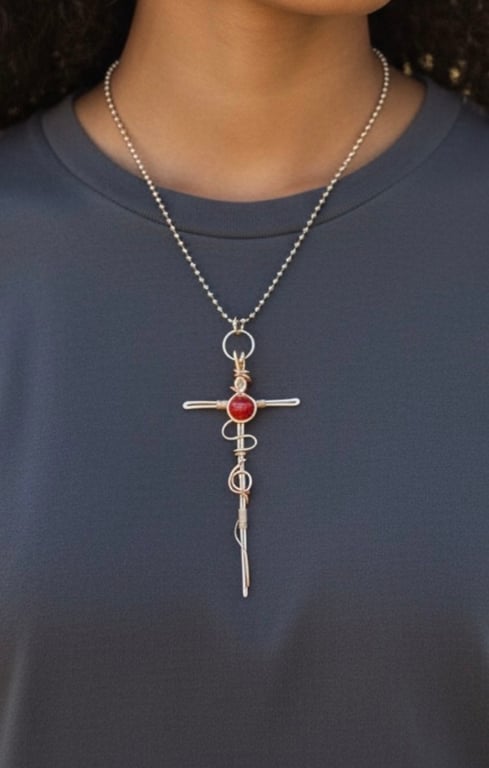 Copper Carnelian Bead Cross - Large, Goth, Alchemy - Large