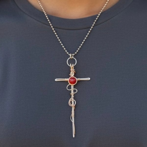 Copper Carnelian Bead Cross - Large, Goth, Alchemy - Large