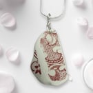Sea pottery necklace. Red heart floral design, beautifully smooth piece.