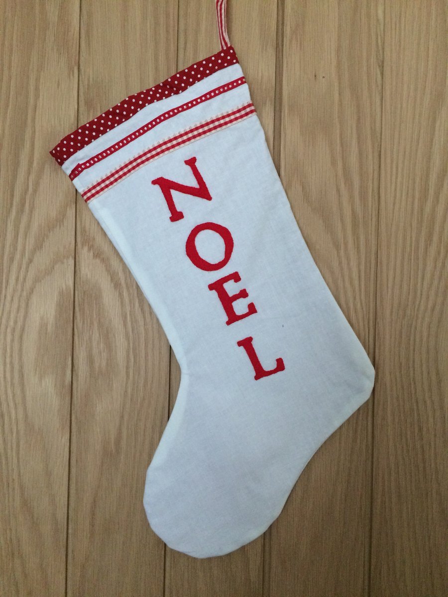 Christmas stocking with hand-appliqued NOEL detailing