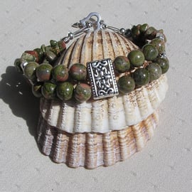 Unakite Crystal Gemstone Beaded Chakra Bracelet "Dreams"