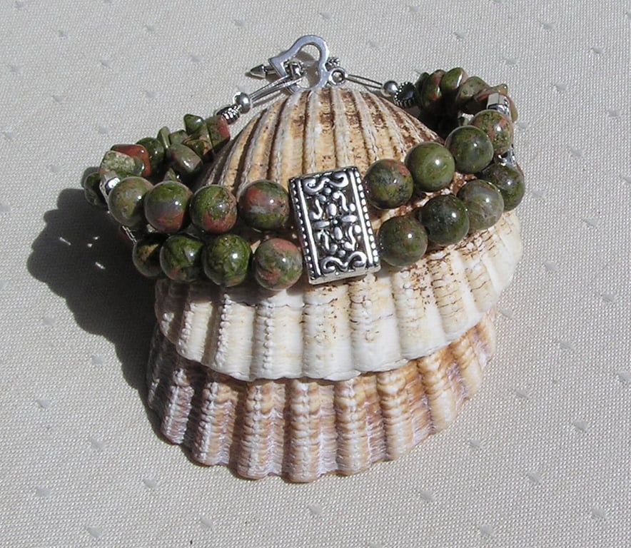 Unakite Crystal Gemstone Beaded Chakra Bracelet "Dreams"