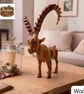 Hand Carved Wooden Ibex Statue Antique Mountain Goat Art Spiral Horns - Image 4