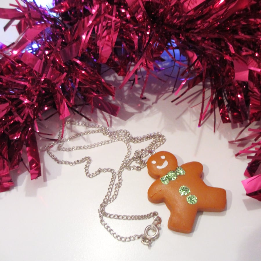 Retro Sparkly glitter gingerbread man or lady necklace ONE SUPPLIED