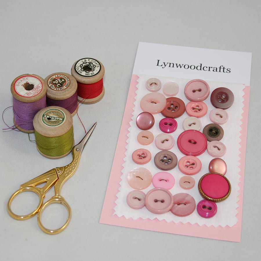 28 Shades of Pink Buttons - including vintage