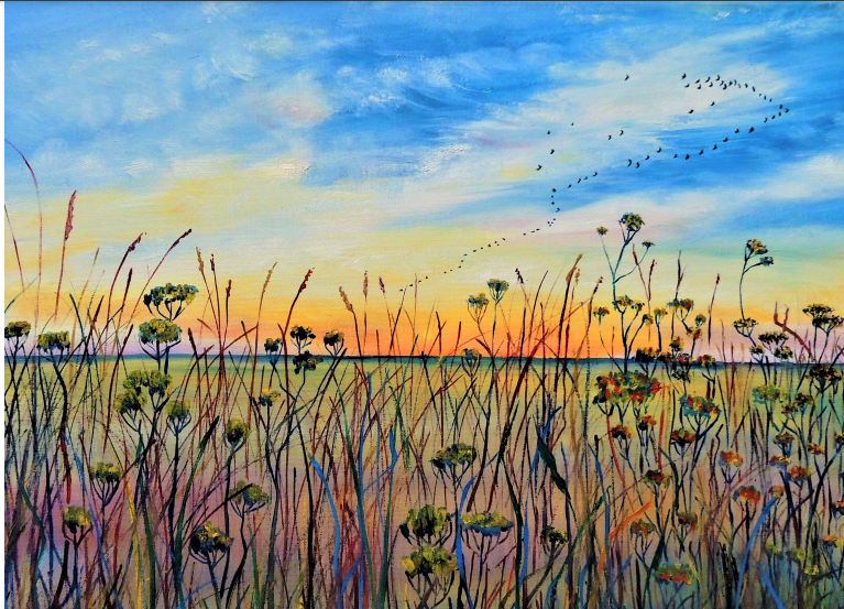 Sunset Fen Landscape  Greeting Card from Original Oil Painting