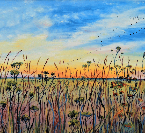 Sunset Fen Landscape  Greeting Card from Original Oil Painting