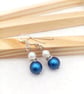Dark Blue Crystal Pearl Earrings-Blue Pearl Earrings-Sterling Silver Earrings
