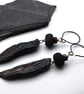 black lampwork glass and ceramic earrings, copper jewellery